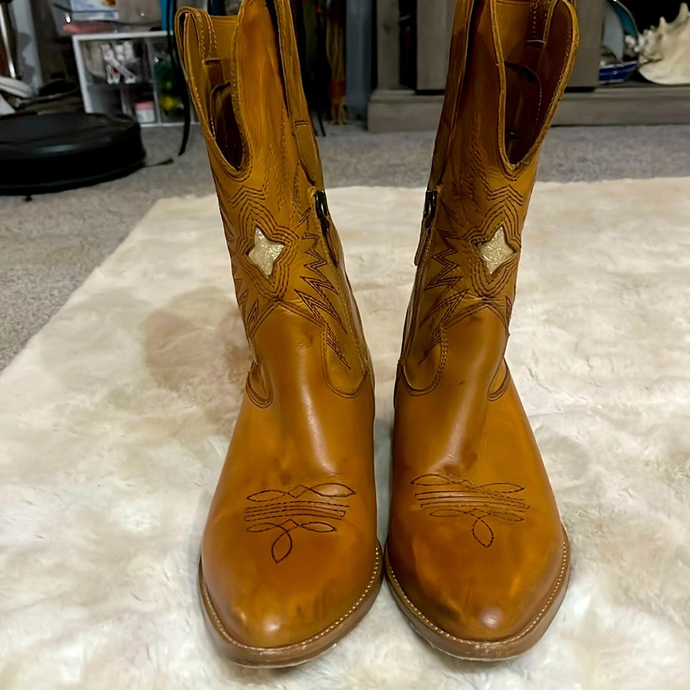 JD Julie Dee | Western Ankle  Boots | Brown leather gold metallic  | women 39 - Picture 7 of 15